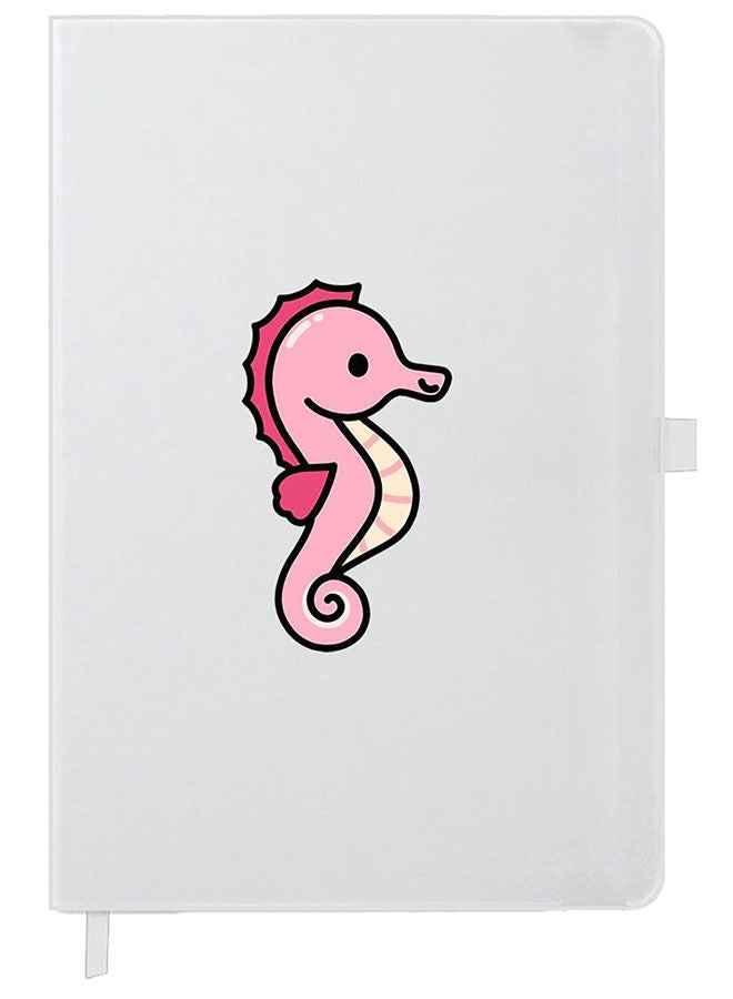 Theodor Designer A5 Thick White Hardcover Notebook Seahorse - Image 1