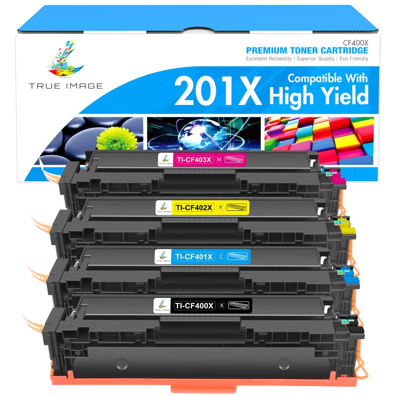 TRUE IMAGE Compatible Toner Cartridge Replacement for HP 201A 201X CF400X CF400A Color Pro MFP M277dw M252dw M277c6 CF401X CF402X CF403X M252 M277 Printer (Black Cyan Yellow Magenta, 4-Pack) - Image 1