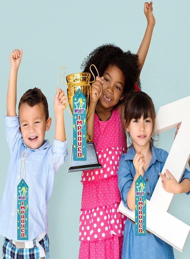 Daifunli 25 Pcs Most Improved Award Ribbons Prize Achievement Ribbons with Event Card and Rope for Education Competition Sport Event Contest Corporate Training Office Team Teacher, 2x8 Inch - Image 5