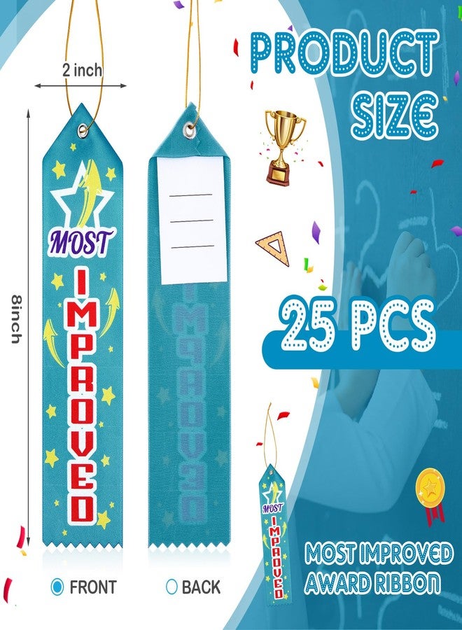 Daifunli 25 Pcs Most Improved Award Ribbons Prize Achievement Ribbons with Event Card and Rope for Education Competition Sport Event Contest Corporate Training Office Team Teacher, 2x8 Inch - Image 2