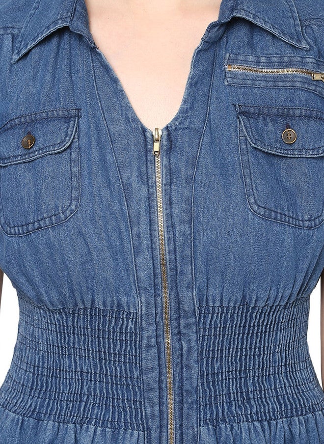 StyleStone فستان دنيم أزرق بتصميم ضيق وواسع - Image 4