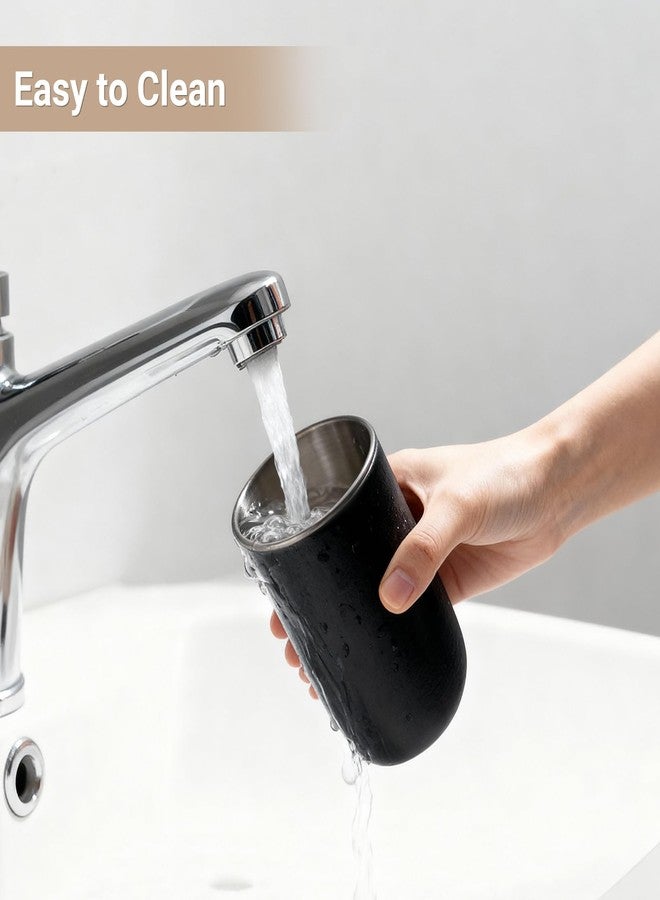 Oasiteege Stainless Steel Toothbrush Cup Holder 13oz, Unbreakable Reusable Kids Bathroom Tumbler Cup & Tooth Brush Holder Organizer for Shower, Mens Countertop Toothpaste Storage Set, Black 2 Pack - Image 4