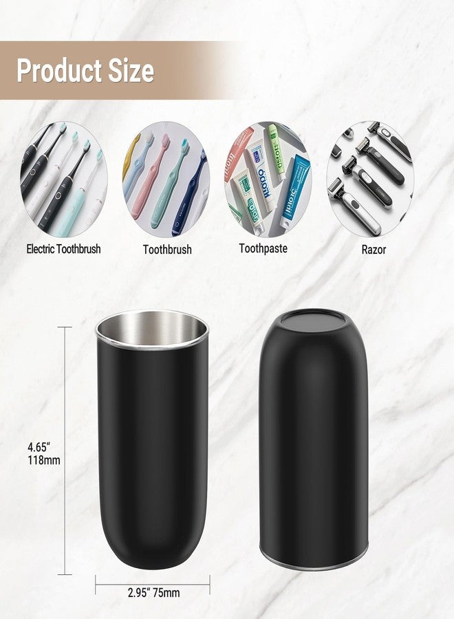 Oasiteege Stainless Steel Toothbrush Cup Holder 13oz, Unbreakable Reusable Kids Bathroom Tumbler Cup & Tooth Brush Holder Organizer for Shower, Mens Countertop Toothpaste Storage Set, Black 2 Pack - Image 2