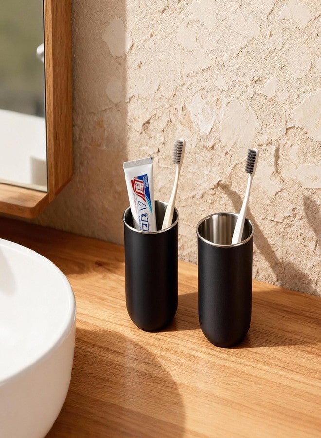 Oasiteege Stainless Steel Toothbrush Cup Holder 13oz, Unbreakable Reusable Kids Bathroom Tumbler Cup & Tooth Brush Holder Organizer for Shower, Mens Countertop Toothpaste Storage Set, Black 2 Pack - Image 5