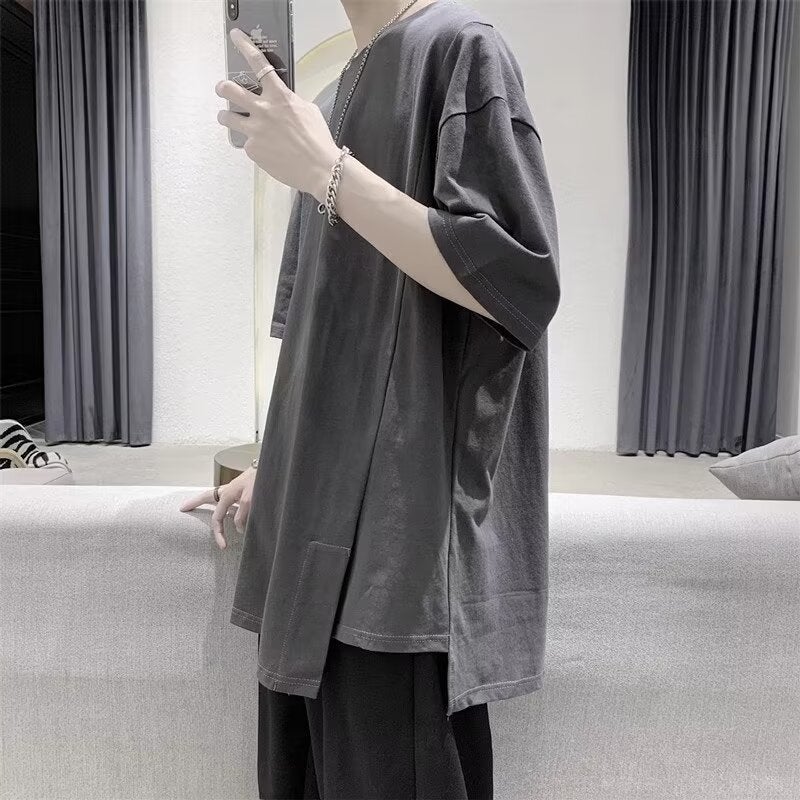 Split Short-sleeved T-shirt Men's Summer 2024 New Ins Top Fashion Brand Loose Half-sleeved T-shirt Trend - Image 1