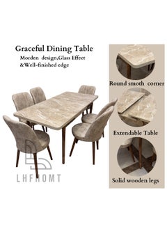 LHFHOMT LHFHOMT 7 Seater Dining Room Sets 1 Table With 6 Chairs (160 x 80 x 70 cm) dining Table Sets  - Image 4