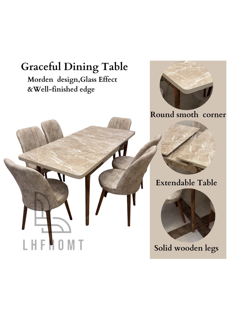 LHFHOMT LHFHOMT 7 Seater Dining Room Sets 1 Table With 6 Chairs (160 x 80 x 70 cm) dining Table Sets  - Image 4