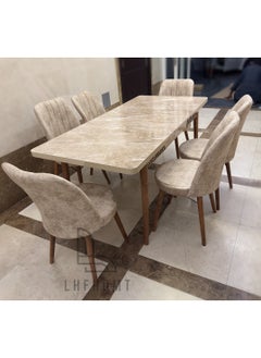 LHFHOMT LHFHOMT 7 Seater Dining Room Sets 1 Table With 6 Chairs (160 x 80 x 70 cm) dining Table Sets  - Image 2