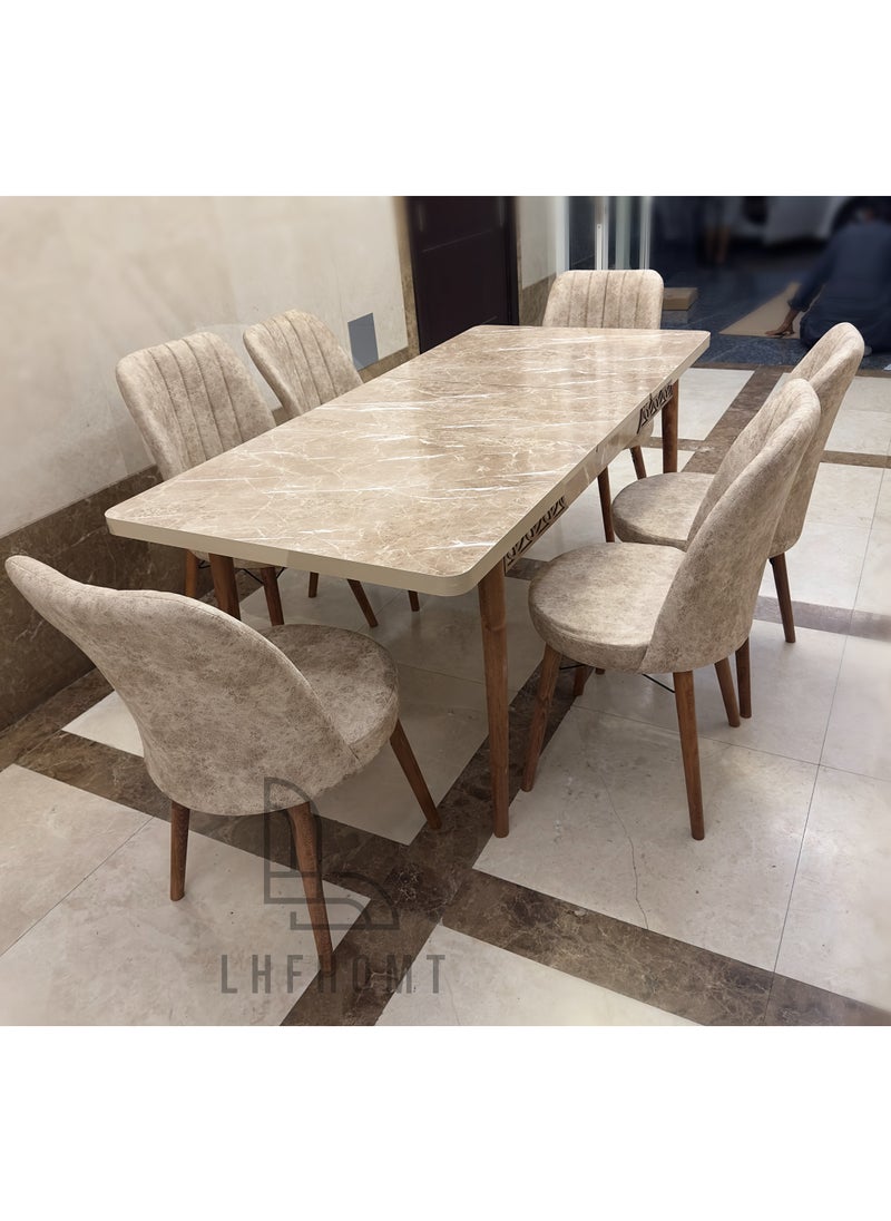 LHFHOMT LHFHOMT 7 Seater Dining Room Sets 1 Table With 6 Chairs (160 x 80 x 70 cm) dining Table Sets  - Image 2