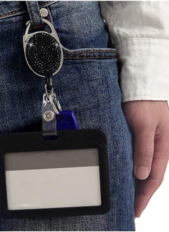 SYOSI 2 Pack Retractable ID Badge Holder with Clip, ID Name Badge Reels with Bling Rhinestones Retractable Card Holder for Office Worker Teacher Doctor Nurse(Black&Silver)  - Image 2