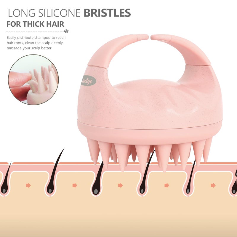 Sndyi Scalp Massager Shampoo Brush, Scalp Scrubber with Soft Silicone Bristles, Scalp Exfoliator for Dandruff Removal, Scalp Massager for Hair Growth, Wet Dry Hair Brush for Scalp Care, Pink - Image 3