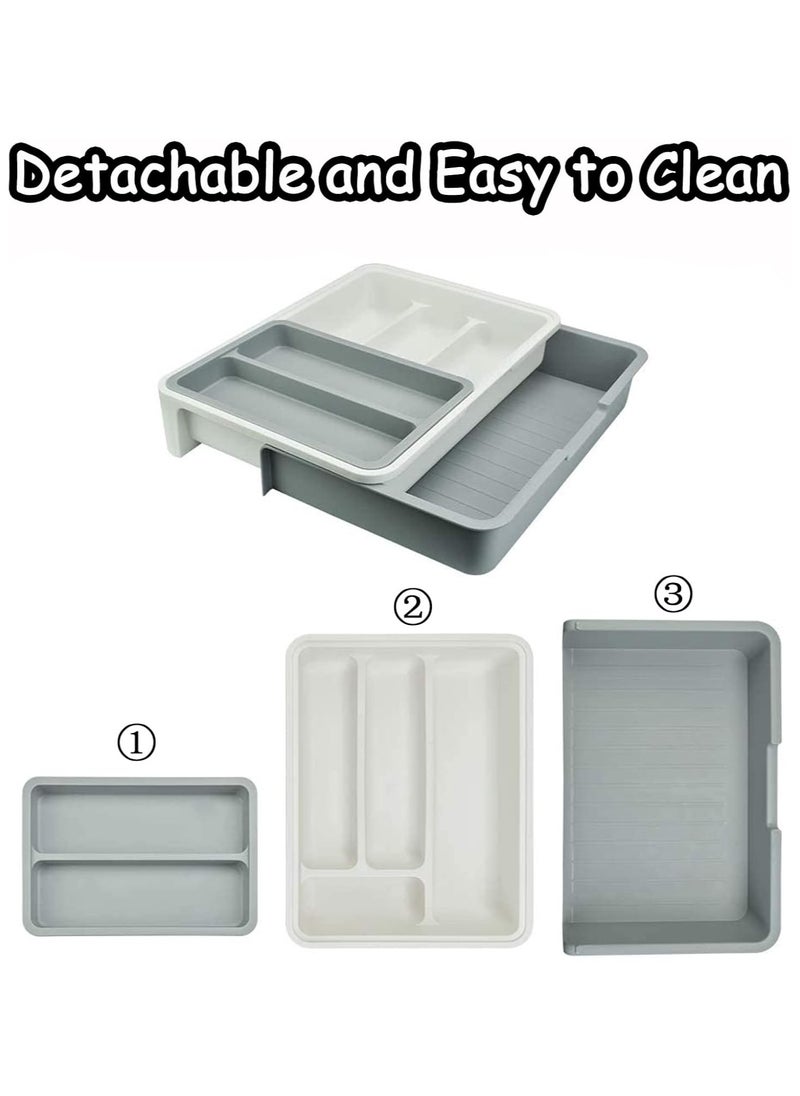 FALMER - Cutlery Tray, 3-in-1 Expandable Anti-Slip Cutlery Drawer Organizer with 7 Storage Spaces for Kitchen Utensils and Silverware - Image 1