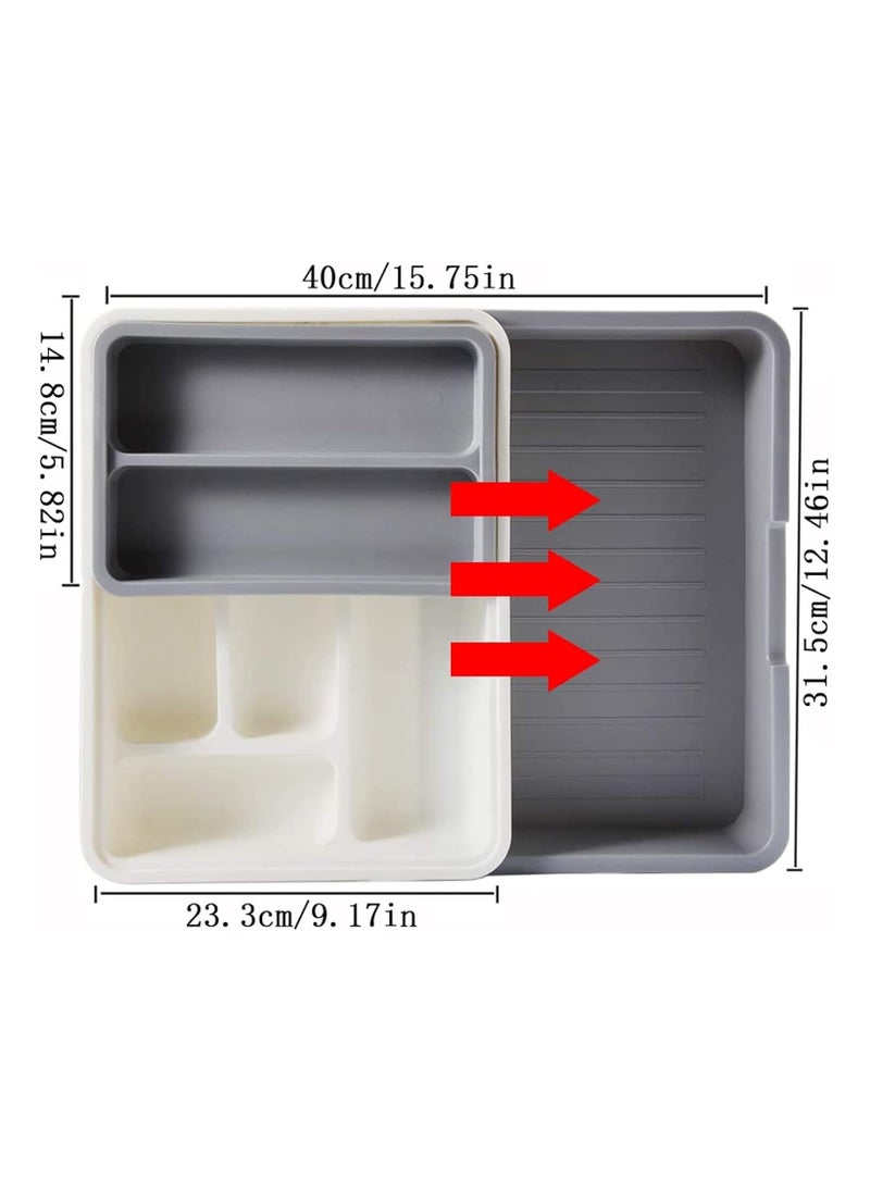 FALMER - Cutlery Tray, 3-in-1 Expandable Anti-Slip Cutlery Drawer Organizer with 7 Storage Spaces for Kitchen Utensils and Silverware - Image 1