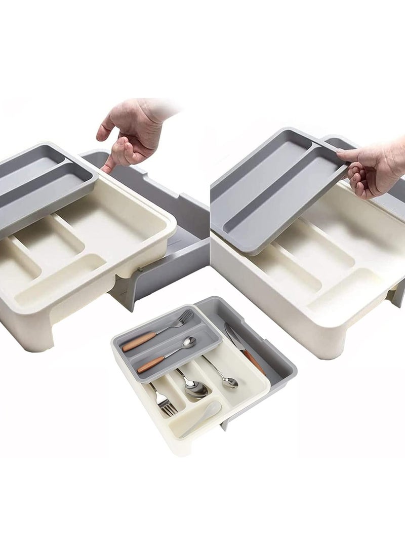 FALMER - Cutlery Tray, 3-in-1 Expandable Anti-Slip Cutlery Drawer Organizer with 7 Storage Spaces for Kitchen Utensils and Silverware - Image 1