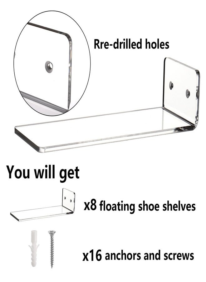 Youeon 8 Pack Floating Shoe Display Shelf, 8 x 3 Inch Acrylic Shoe Shelf for Wall, Floating Sneaker Shelves, Hanging Shoe Shelves for Bedroom, Gaming Room, Sneaker Collection, Easy to Install - Image 3