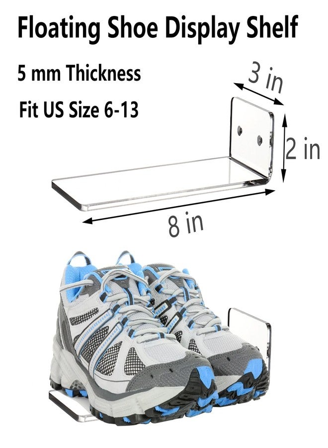 Youeon 8 Pack Floating Shoe Display Shelf, 8 x 3 Inch Acrylic Shoe Shelf for Wall, Floating Sneaker Shelves, Hanging Shoe Shelves for Bedroom, Gaming Room, Sneaker Collection, Easy to Install - Image 2