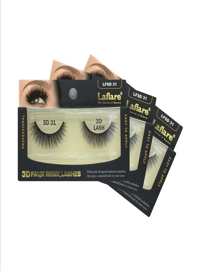 Laflare Silk Lashes 3D FAUX MINK Eyelashes, Light, Reusable, Handmade, Natural Looking, Professional Easy to Apply Eyelashes in a Knitted Style3-3 PACKS BUNDLE SPECIAL (3, SD31) - Image 1