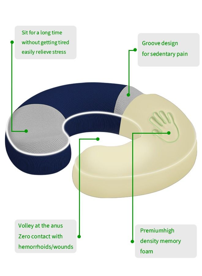 URbazaar Donut Pillow Hemorrhoid Seat Cushion for Office Chair, Premium Memory Foam Chair Cushion Massage Anti Hemorrhoids Hip Push Up Yoga Orthopedic Comfort Tailbone Pillow (blue grey) - Image 4