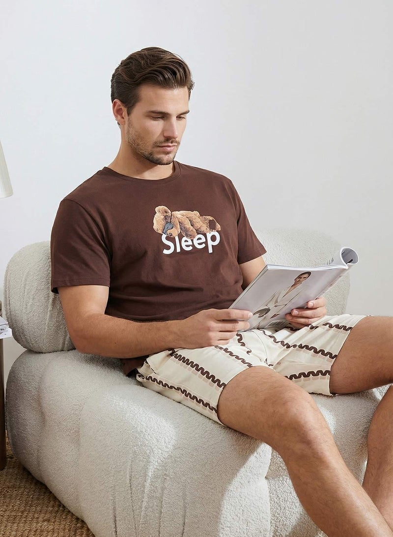 trendyol Brown Regular Fit Teddy Bear Printed Cotton Pajama Set Tmnss26Pt00017 - Image 2