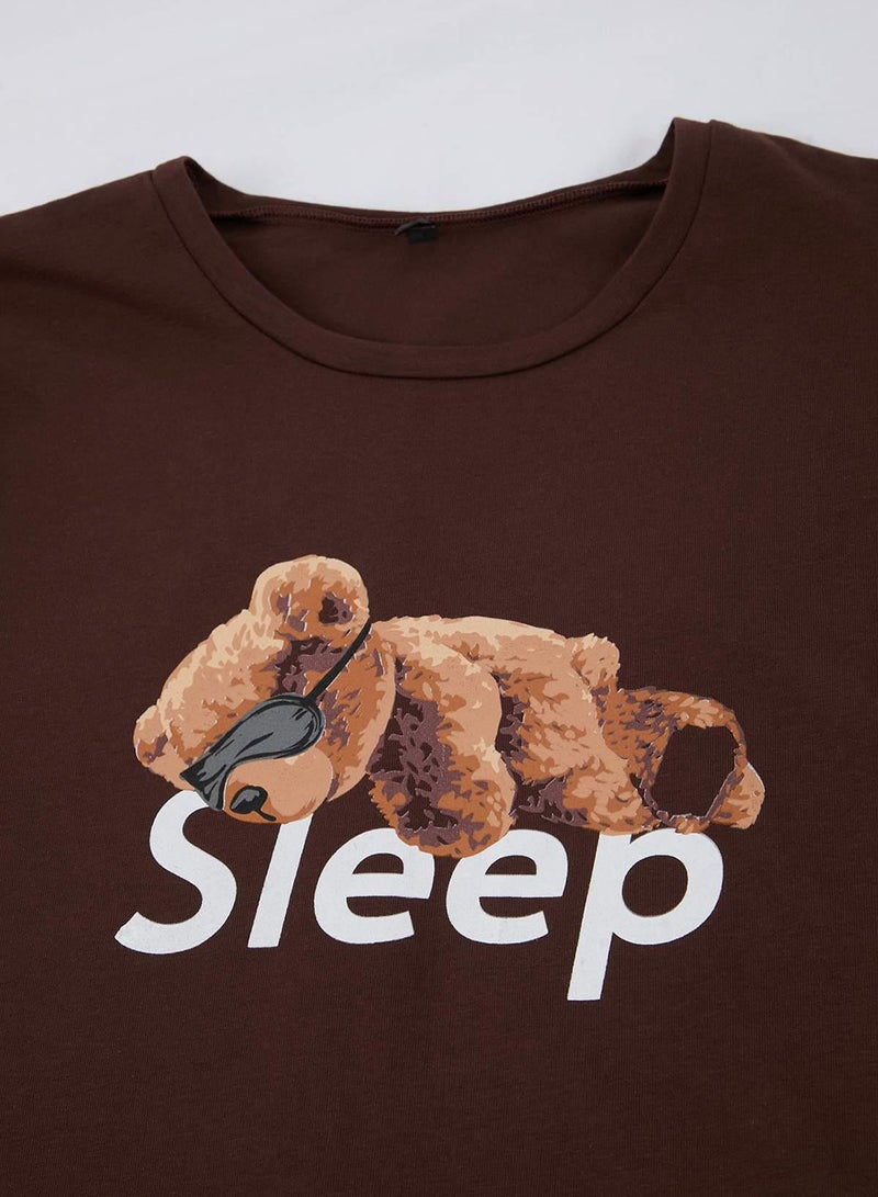 trendyol Brown Regular Fit Teddy Bear Printed Cotton Pajama Set Tmnss26Pt00017 - Image 4