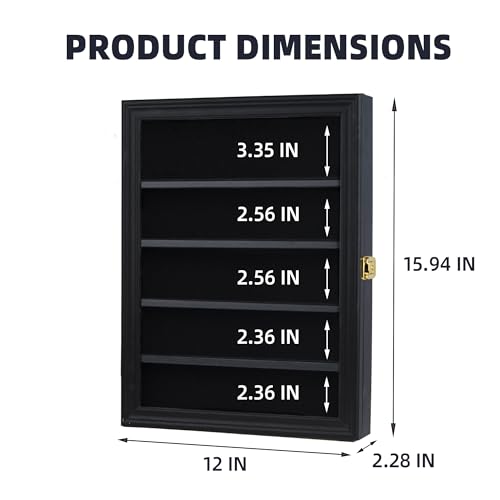 DisplayGifts Belt Buckle Display Case 16 x12 Inch, Wall Mount Shadow Box with 98% UV Protection Belt Buckle Collector's Display Frame for 2.25" to 3.25" Buckles, 5-Tier 2 Removable Shelf Black Finish - Image 2