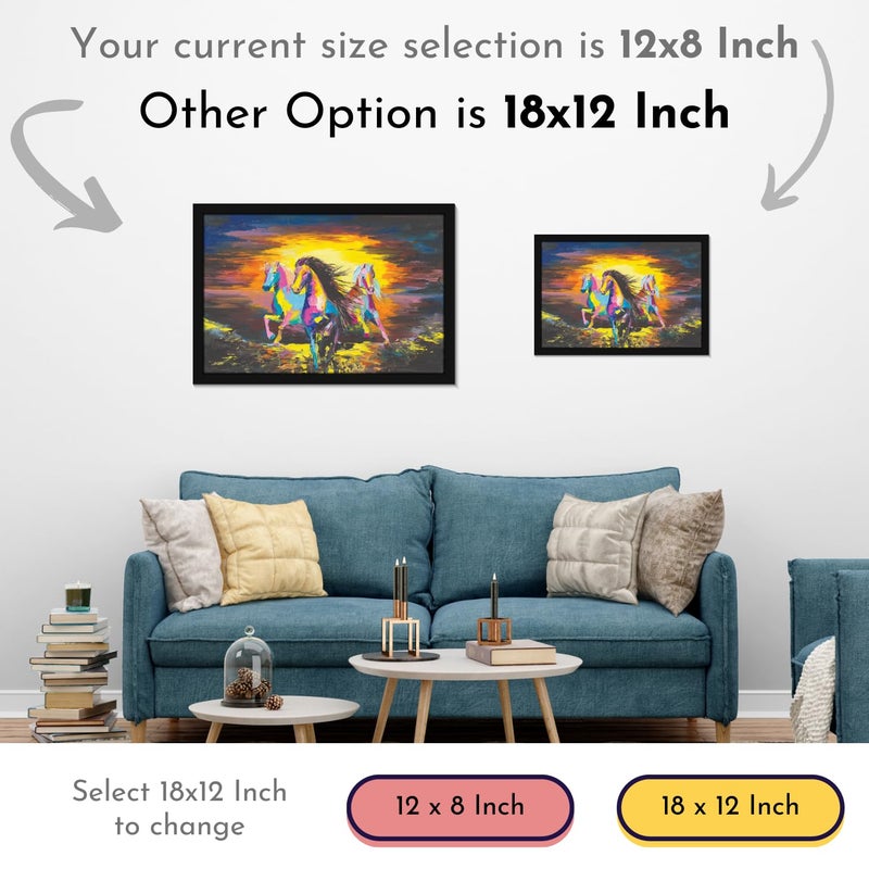Mad Masters 3 Lucky Running Horses Painting Aesthetic Hanging Photo Frame Decorative Item Home Decoration and Wall Decor for Living Room and Bedroom MM 1439 8x12 Inch Paper Without Plexi Glass - Image 4