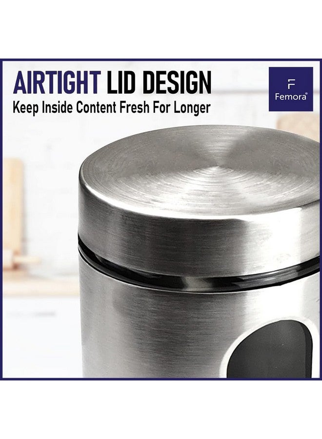 Femora Kitchen Storage Jars Steel Body with See Through Window Jar, 1000 ML, Pack of 6 - Image 5