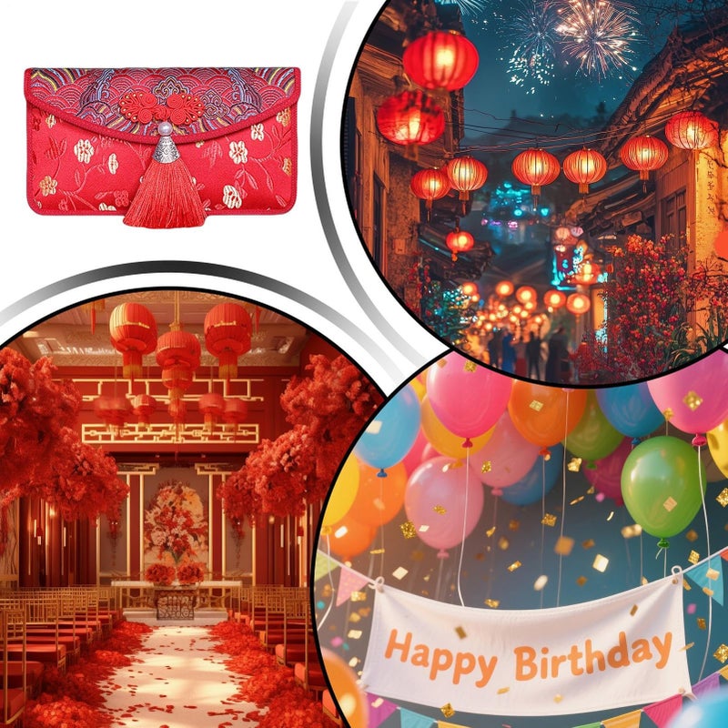 Chinese Red Envelopes Large Traditional Packets with Tassels Good Fortune Design Holiday Gift Set - Image 5