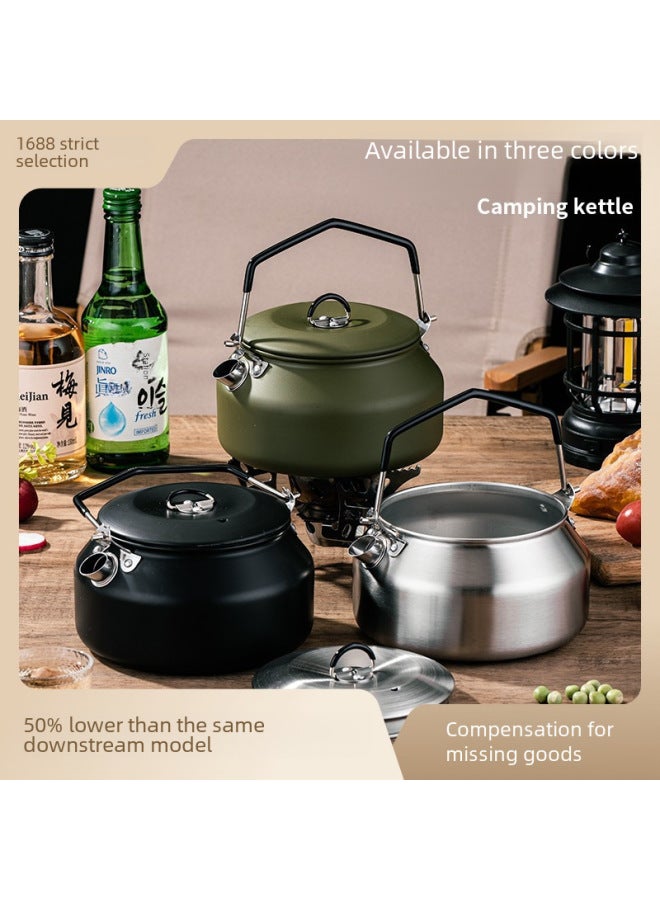 Outdoor Kettle 304 Stainless Steel Stove Card Stove Gas Teapot 1L Capacity Camping Kettle-Capacity:Storage Bag + 1.0L Army Green  - Image 1