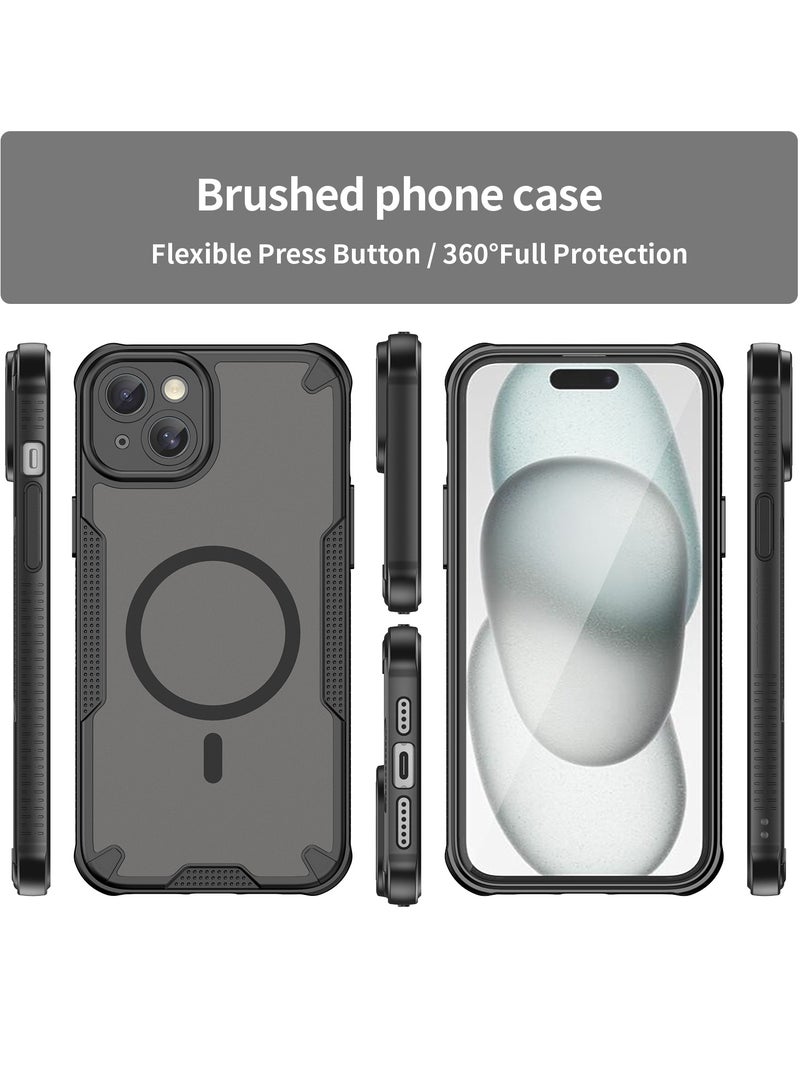 Magnetic Case Cover for iPhone 15 Plus 5G, Armor of Brushed Comfortable Oil Waterproof TPU+PC Soft Semi-translucentmatte Feel Cell Phone Protective Back Case for iPhone 15 Plus 5G, Black - Image 2