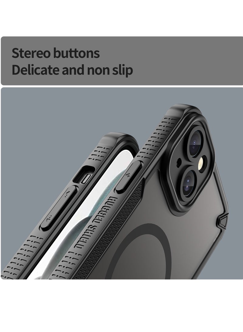 Magnetic Case Cover for iPhone 15 Plus 5G, Armor of Brushed Comfortable Oil Waterproof TPU+PC Soft Semi-translucentmatte Feel Cell Phone Protective Back Case for iPhone 15 Plus 5G, Black - Image 4