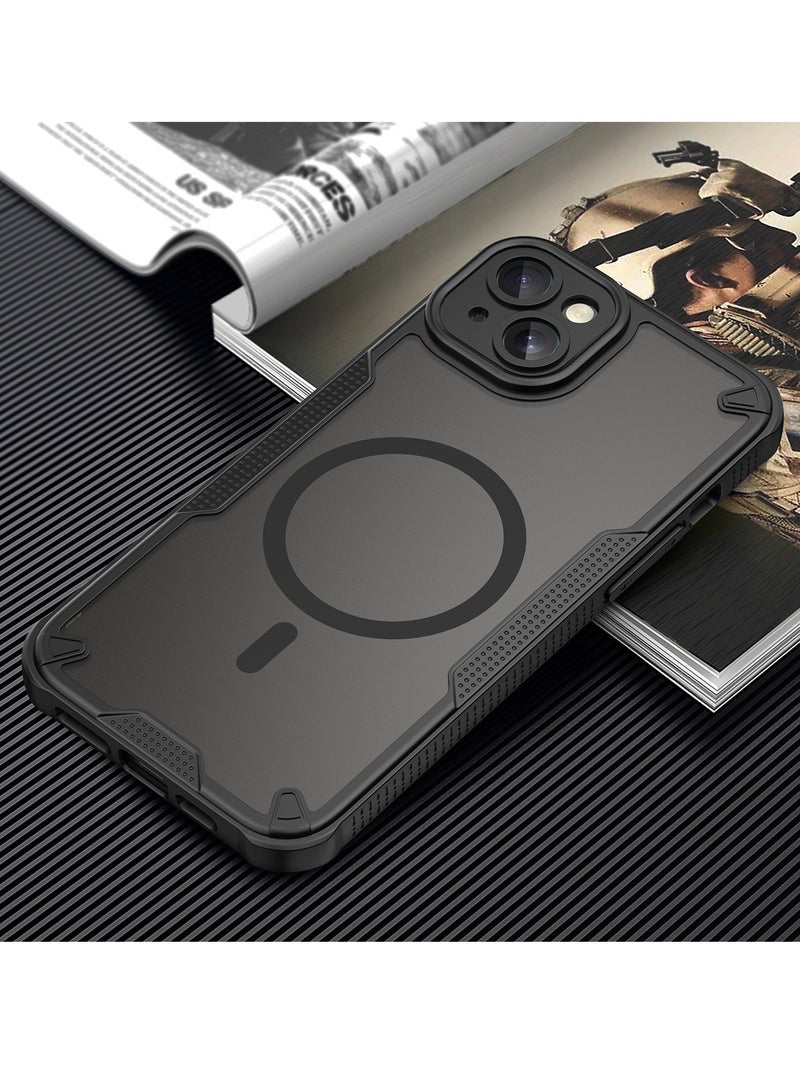 Magnetic Case Cover for iPhone 15 Plus 5G, Armor of Brushed Comfortable Oil Waterproof TPU+PC Soft Semi-translucentmatte Feel Cell Phone Protective Back Case for iPhone 15 Plus 5G, Black - Image 5
