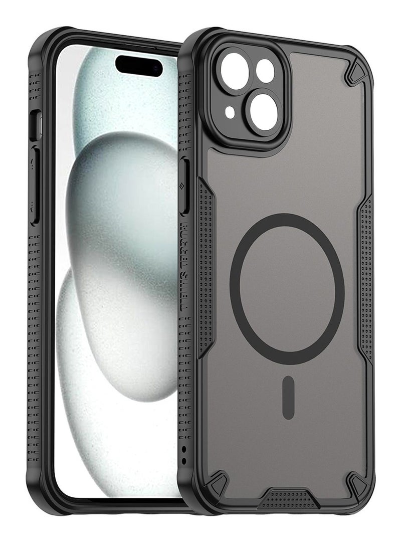 Magnetic Case Cover for iPhone 15 Plus 5G, Armor of Brushed Comfortable Oil Waterproof TPU+PC Soft Semi-translucentmatte Feel Cell Phone Protective Back Case for iPhone 15 Plus 5G, Black - Image 1