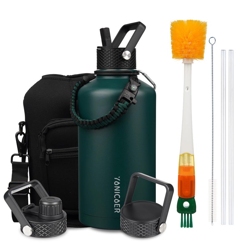 YONICOER Insulated Water Bottle 87oz,Triple Wall Vacuum Stainless Steel(Dishwasher Safe),Leak Proof & Non-BPA,Flask Jug with Paracord Handle & Straw Spout Lids Sports Green - Image 1
