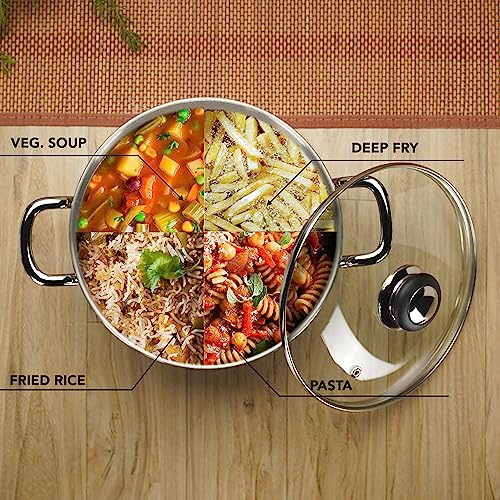 Sumeet Stainless Steel Induction Bottom (Encapsulated Bottom) Casserole With Glass Lid 6 Ltr, 26 Cm Dia, Silver, 6000Ml - Image 3