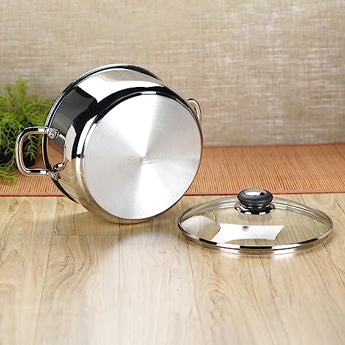 Sumeet Stainless Steel Induction Bottom (Encapsulated Bottom) Casserole With Glass Lid 6 Ltr, 26 Cm Dia, Silver, 6000Ml - Image 5