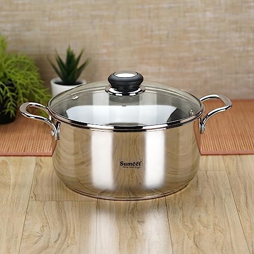 Sumeet Stainless Steel Induction Bottom (Encapsulated Bottom) Casserole With Glass Lid 6 Ltr, 26 Cm Dia, Silver, 6000Ml - Image 1
