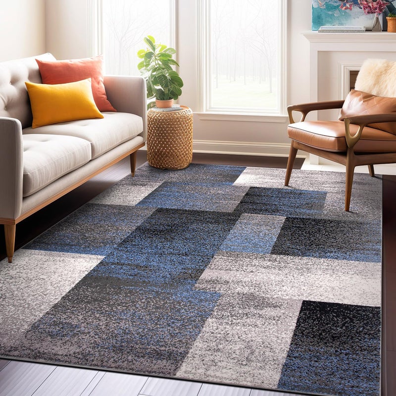 Rugshop Rugshop Modern Distressed Boxes Area Rug 5 x 7 Blue