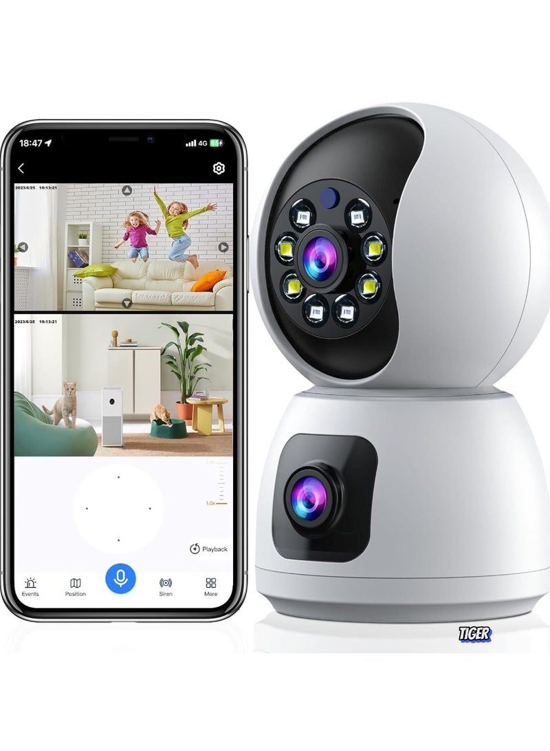 TIGER Dual-Lens Indoor Camera – 4MP 360° Dual Lens Smart Security Camera, WiFi Wireless, Expanded Viewing Angle, Motion Tracking, Dual-Screen Display & Audio, Phone Alerts – Home & Office Security - Image 1
