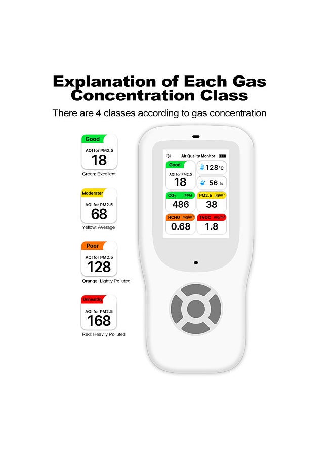 Generic 9-in-1 Air Quality Monitor Indoor Handheld AQI/CO₂/PM2.5/PM1.0/PM10/HCHO/TVOC/Temperature/Humidity Detector Real Time Monitoring Large Display with Intelligent Alert Home Air Test Kits  - Image 3