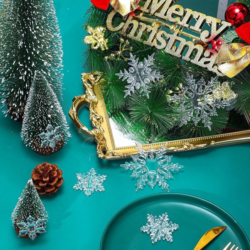 Canlierr 66 Pieces Christmas Acrylic Snowflakes Ornaments Christmas Tree Clear Snowflake Winter Crystal Snowflake Hanging Decor Plastic Xmas Snowflake Decoration for Home Party DIY 172 3337 Inch - Image 3