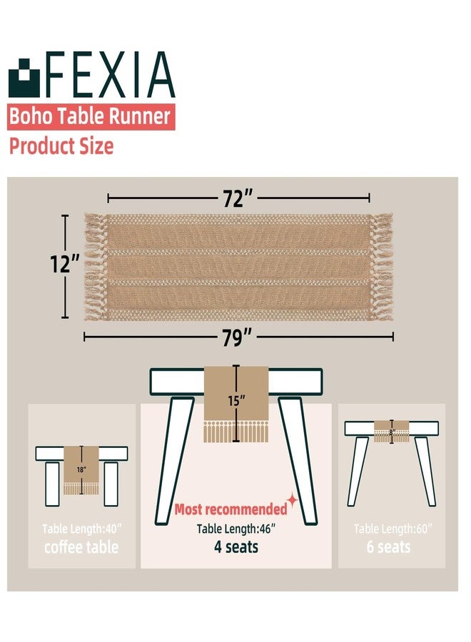 FEXIA Brown Boho Table Runner Spring Burlap Coffee with Tassels 72 Inches Long for Farmhouse Home Decor Modern for Bohemian Dining Bedroom Decor Rustic Style - Image 2