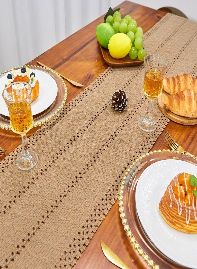 FEXIA Brown Boho Table Runner Spring Burlap Coffee with Tassels 72 Inches Long for Farmhouse Home Decor Modern for Bohemian Dining Bedroom Decor Rustic Style - Image 3