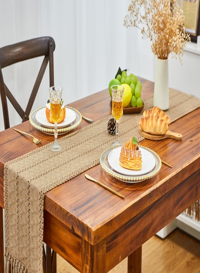 FEXIA Brown Boho Table Runner Spring Burlap Coffee with Tassels 72 Inches Long for Farmhouse Home Decor Modern for Bohemian Dining Bedroom Decor Rustic Style - Image 5