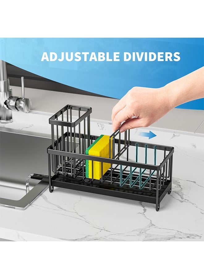 Peachjoy Black Sponge Holder for Kitchen Sink, Sink Caddy Organizer with High Brush Holder, Kitchen Countertop Organizers and Storage Essentials, Rustproof 304 Stainless Steel, Soap Dispenser Organize  - Image 4