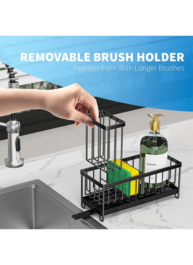 Peachjoy Black Sponge Holder for Kitchen Sink, Sink Caddy Organizer with High Brush Holder, Kitchen Countertop Organizers and Storage Essentials, Rustproof 304 Stainless Steel, Soap Dispenser Organize  - Image 3