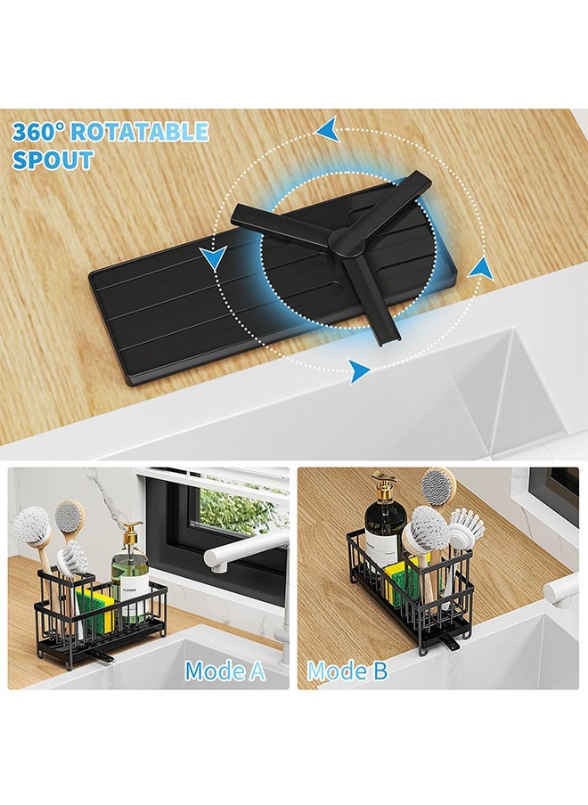 Peachjoy Black Sponge Holder for Kitchen Sink, Sink Caddy Organizer with High Brush Holder, Kitchen Countertop Organizers and Storage Essentials, Rustproof 304 Stainless Steel, Soap Dispenser Organize  - Image 2