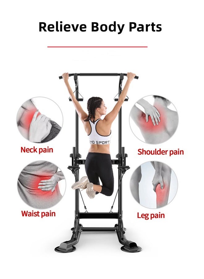 OHAHO - Power Tower Dip Pull Up Station Multi-Function Exercise Equipment For Home Gym Training 10 Levels Adjustable Height, Strength Fitness Squat Rack - Image 1