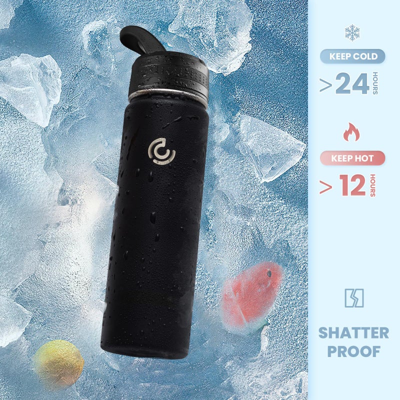 COKTIK 22oz Sports Water Bottle, Stainless Steel Water Bottle for Insulated, Reusable Travel Bottle, With Straw, With Handle Grip for Easy Carrying, Suitable for Cycling, Outdoor Vacations(Black) - Image 4
