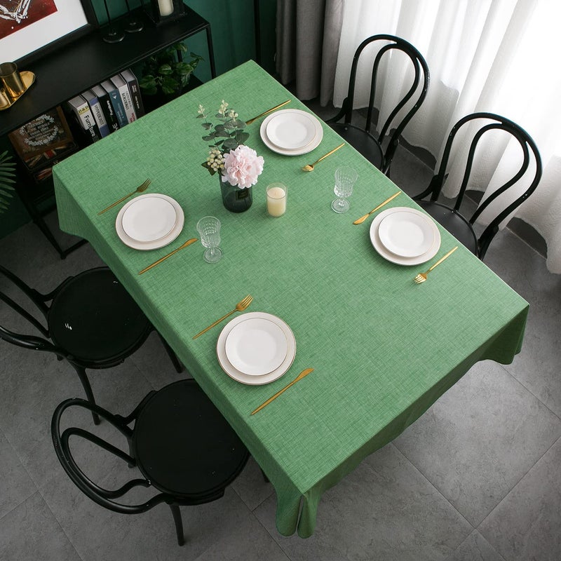 pioggia vinyl tableth with flannel strenting مستطيل مقاوم للزيت مقاوم للزيت قطعة قماش pvc قابلة للمسح للداخلية للداخلية والخارجية (أخضر داكن 60 × 102 بوصة) - Image 3